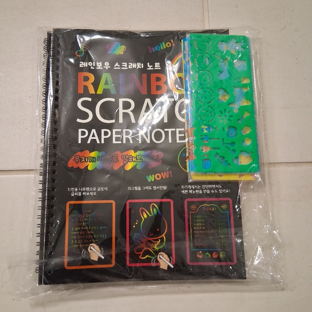 3 Rainbow scratch art book with stencils and stylus for kids
